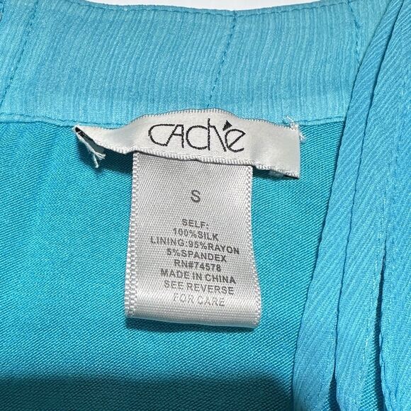 Cache Women's Silk Blouse  Top Layered Size S Turquoise Crochet Neckline Y2K - Picture 6 of 9